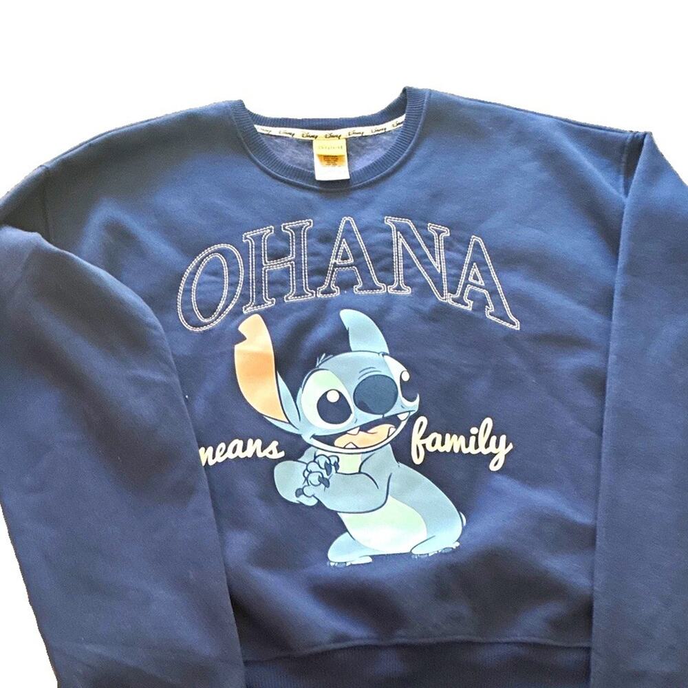 Official Disney Lilo Stitch Ohana Means Family Blue Crewneck Sweatshirt XS